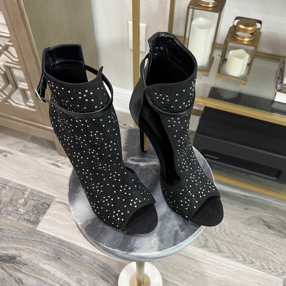 Heeled Rhinestone Open Toe Booties - Picture 4 of 5